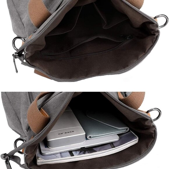 Women's Canvas Tote Bag Multi-pocket Work Shoulder Crossbody Casual - Picture 4 of 7